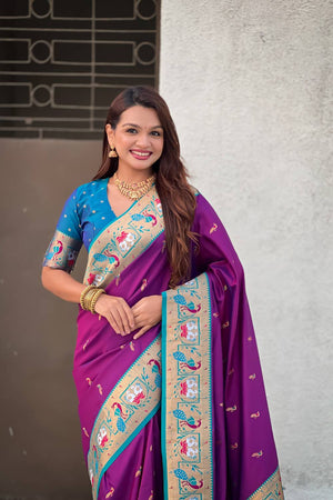 Wine Woven Paithani Silk Saree (ACA6194)