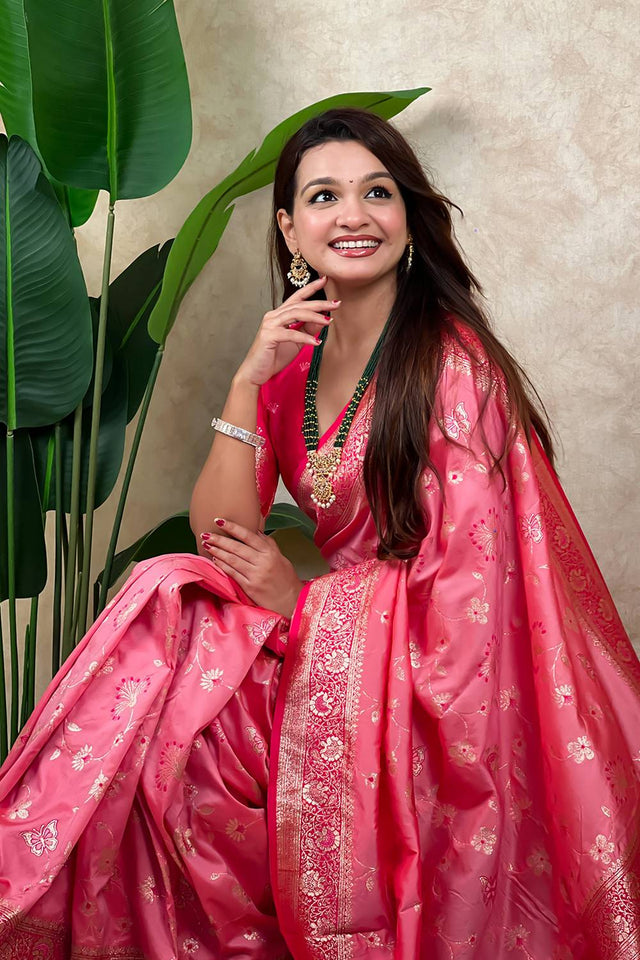 Pink Woven Banarasi Silk Saree (ACA6201)