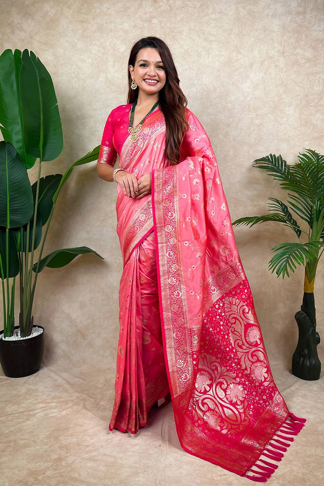 Pink Woven Banarasi Silk Saree (ACA6201)