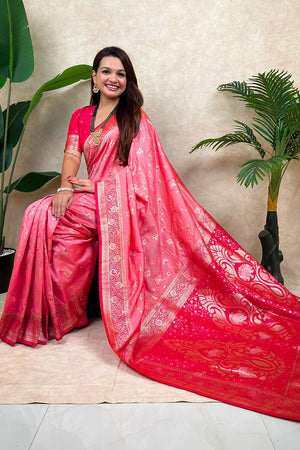 Pink Woven Banarasi Silk Saree (ACA6201)