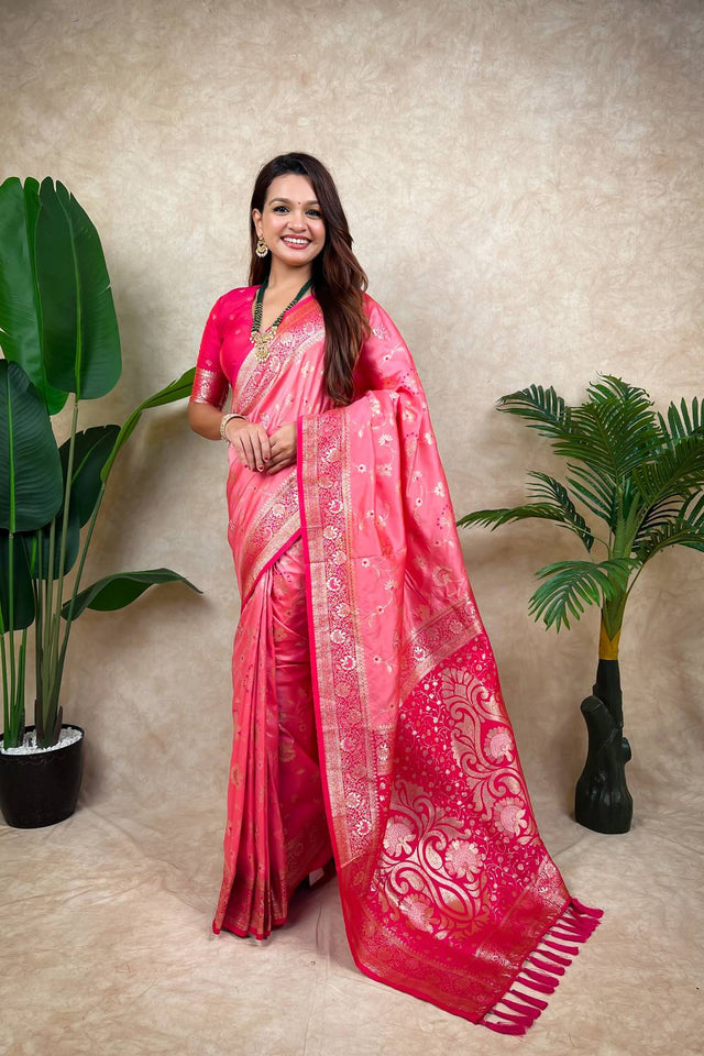 Pink Woven Banarasi Silk Saree (ACA6201)