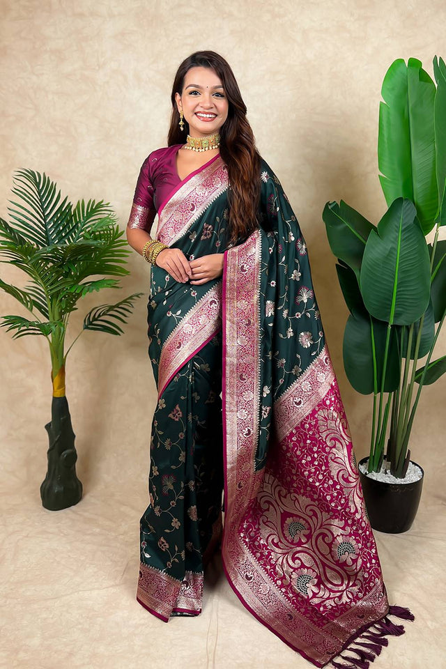 Green Woven Banarasi Silk Saree (ACA6202)