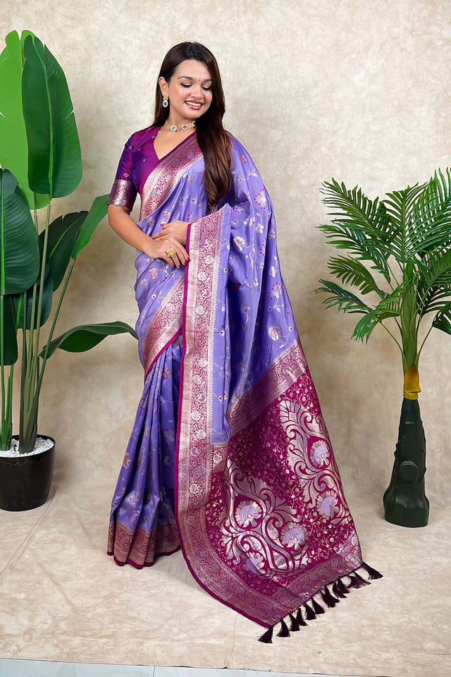 Lavender Woven Banarasi Silk Saree (ACA6203)