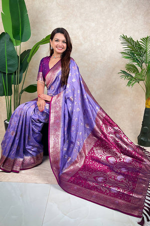 Lavender Woven Banarasi Silk Saree (ACA6203)