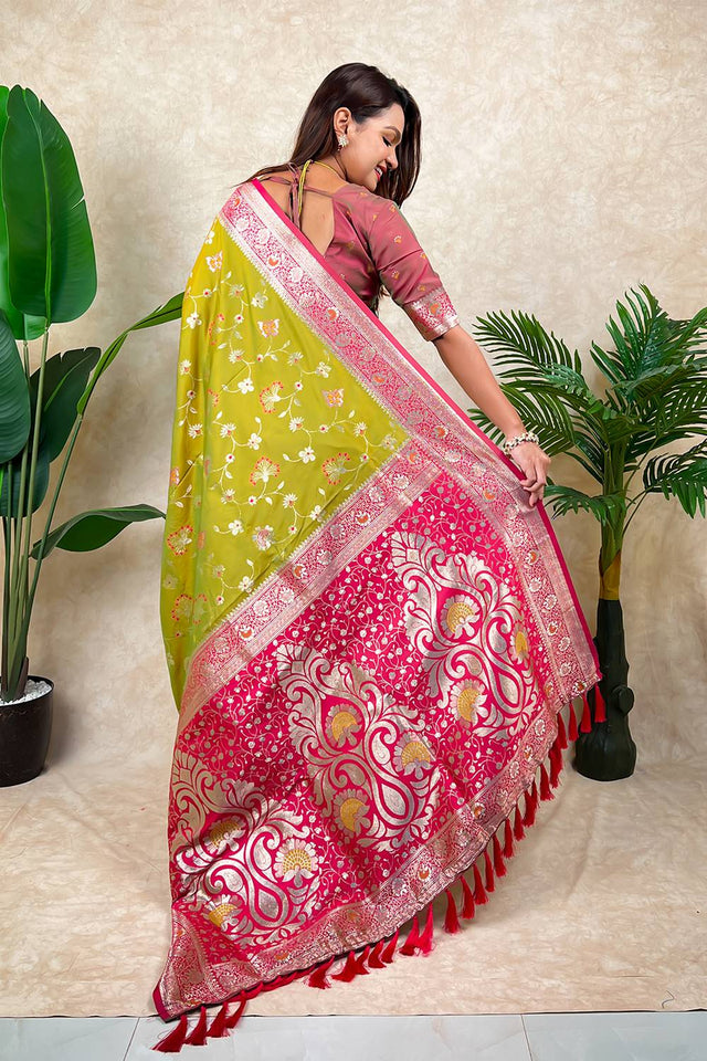 Mehendi Woven Banarasi Silk Saree (ACA6204)