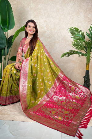 Mehendi Woven Banarasi Silk Saree (ACA6204)
