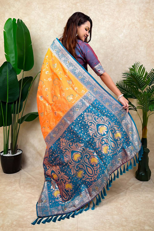 Orange Woven Banarasi Silk Saree (ACA6205)