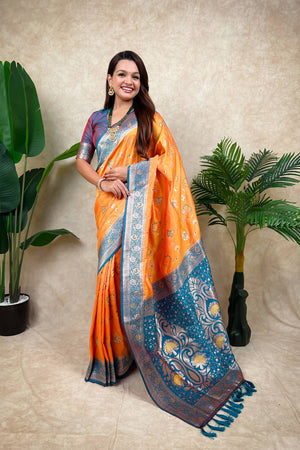 Orange Woven Banarasi Silk Saree (ACA6205)