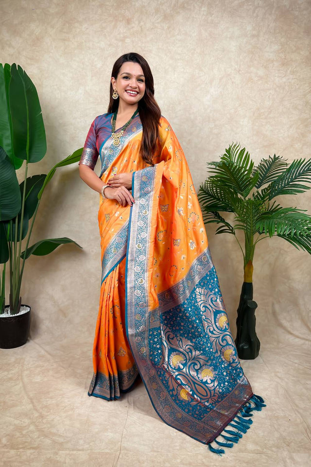 Orange Woven Banarasi Silk Saree (ACA6205)