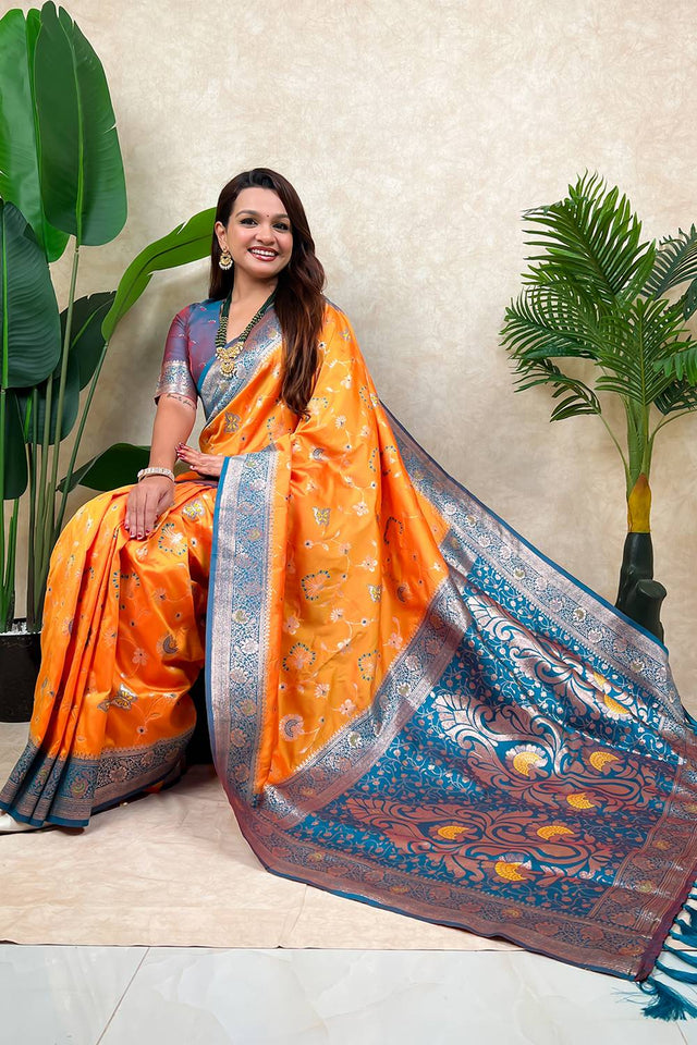 Orange Woven Banarasi Silk Saree (ACA6205)