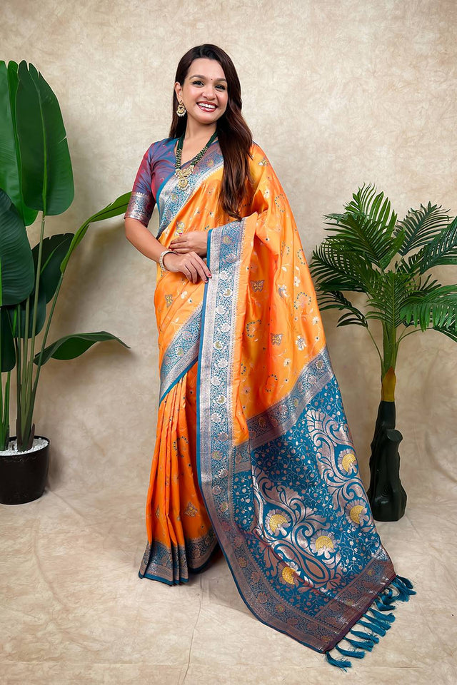 Orange Woven Banarasi Silk Saree (ACA6205)