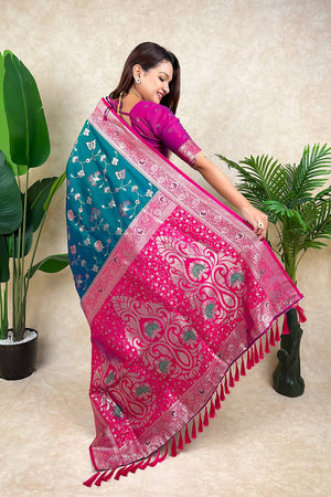 Turquoise Woven Banarasi Silk Saree (ACA6206)