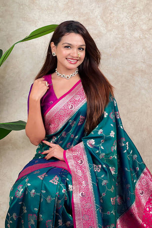 Turquoise Woven Banarasi Silk Saree (ACA6206)