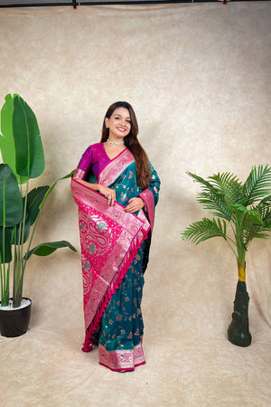Turquoise Woven Banarasi Silk Saree (ACA6206)