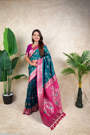 Turquoise Woven Banarasi Silk Saree (ACA6206)