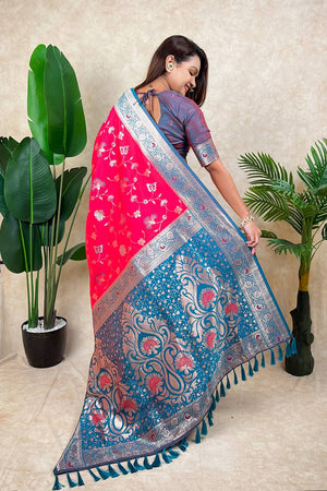 Pink Woven Banarasi Silk Saree (ACA6207)