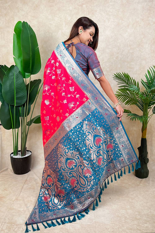 Pink Woven Banarasi Silk Saree (ACA6207)