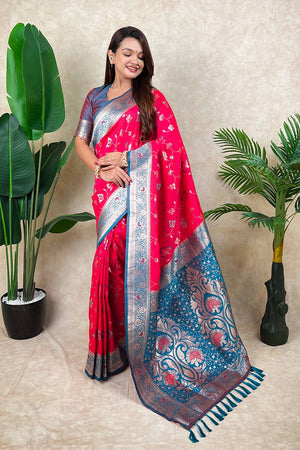 Pink Woven Banarasi Silk Saree (ACA6207)