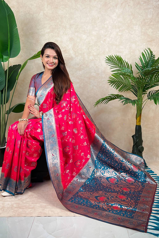 Pink Woven Banarasi Silk Saree (ACA6207)