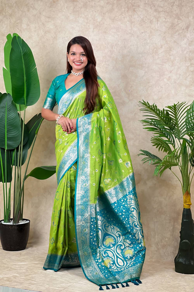 Olive Woven Banarasi Silk Saree (ACA6208)
