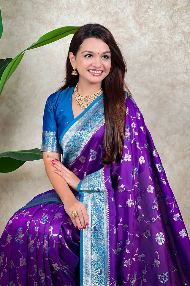 Purple Woven Banarasi Silk Saree (ACA6209)