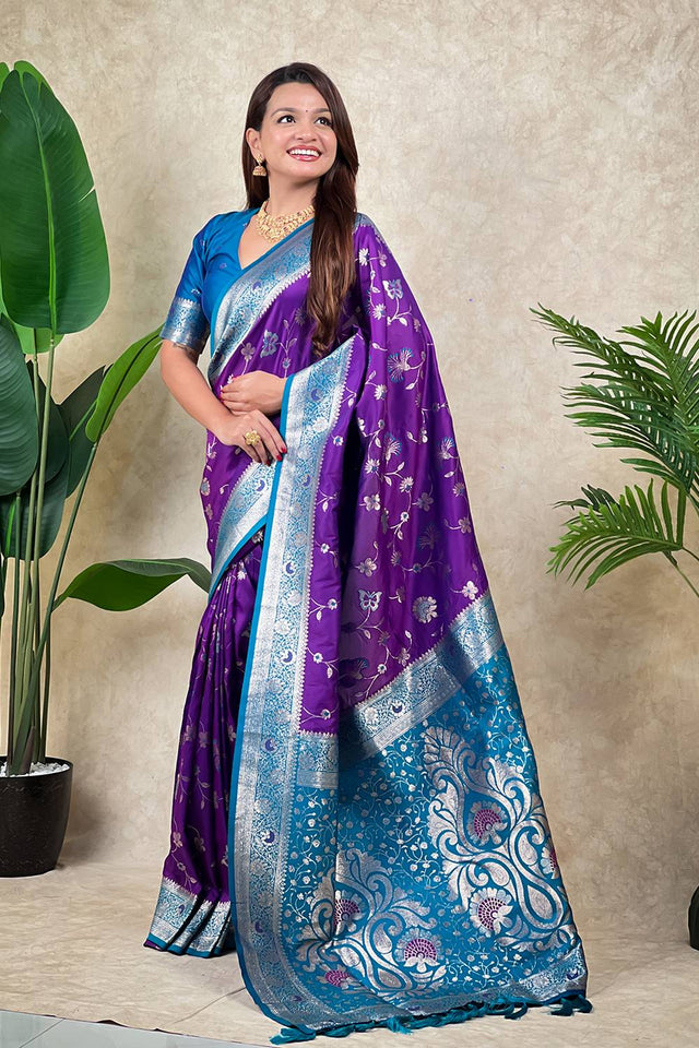 Purple Woven Banarasi Silk Saree (ACA6209)