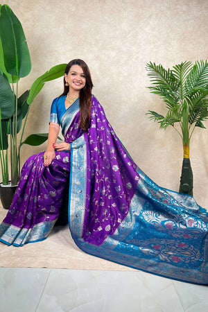 Purple Woven Banarasi Silk Saree (ACA6209)