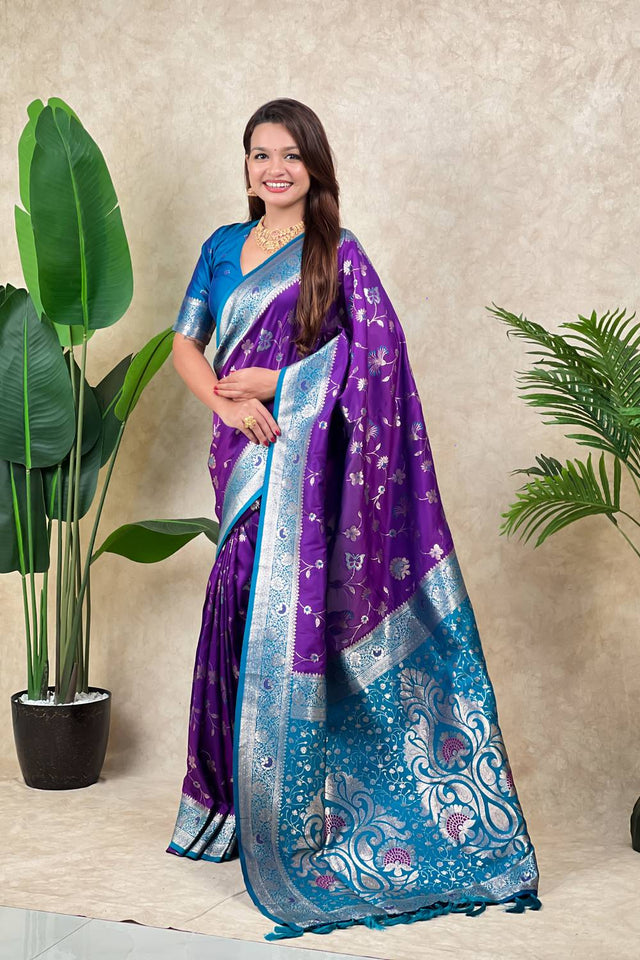 Purple Woven Banarasi Silk Saree (ACA6209)