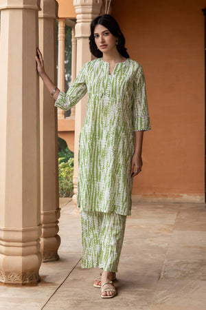 Green Printed Cotton Co-Ord Set (ACA6213)