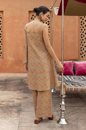 Beige Printed Cotton Co-Ord Set (ACA6219)
