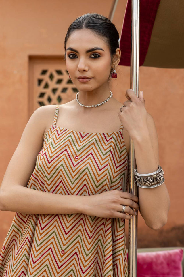 Beige Printed Cotton Co-Ord Set (ACA6219)