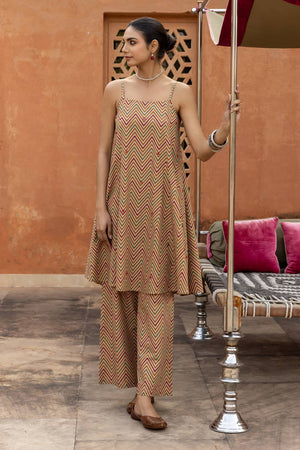 Beige Printed Cotton Co-Ord Set (ACA6219)