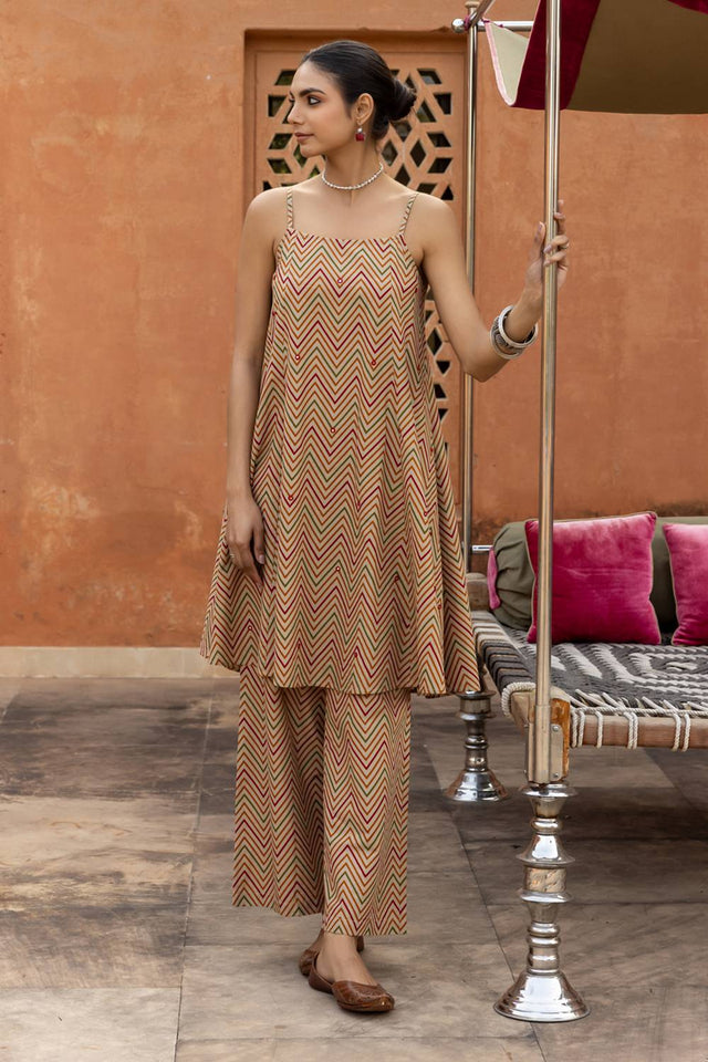 Beige Printed Cotton Co-Ord Set (ACA6219)