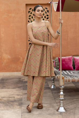 Beige Printed Cotton Co-Ord Set (ACA6219)