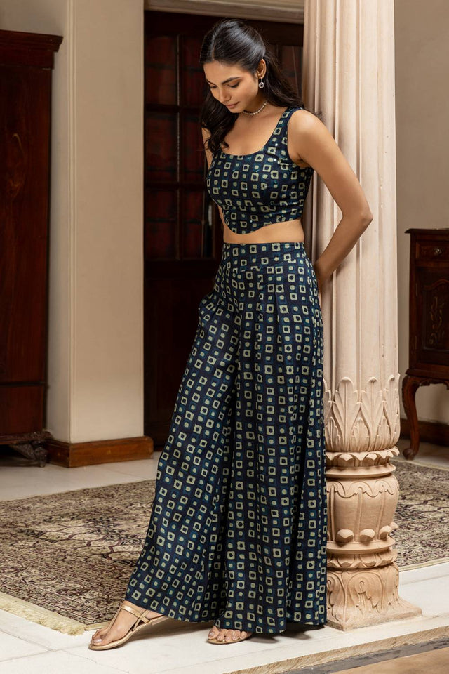 Navy Blue Printed Cotton Co-Ord Set (ACA6222)