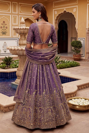 Purple Sequin with Floral Embroidered Organza Lehenga (ACA6224)