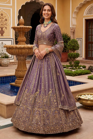 Purple Sequin with Floral Embroidered Organza Lehenga (ACA6224)
