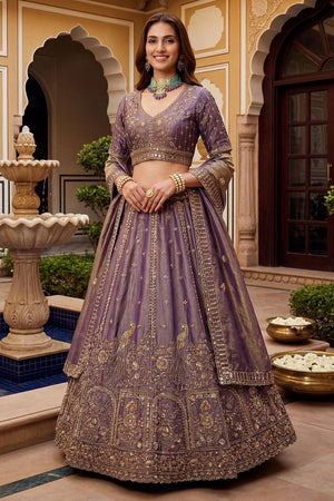 Purple Sequin with Floral Embroidered Organza Lehenga (ACA6224)