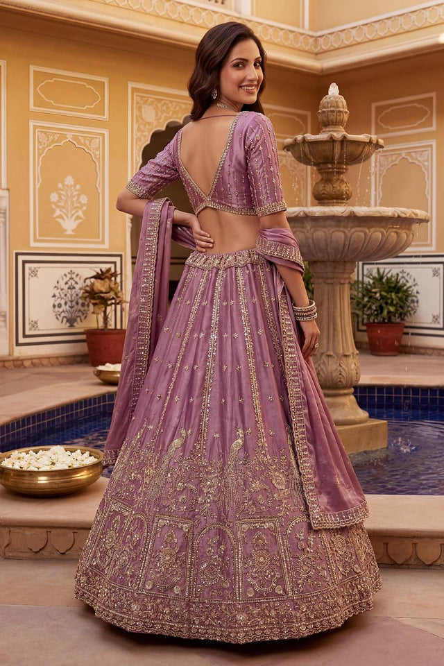 Pink Sequin with Floral Embroidered Organza Lehenga (ACA6225)