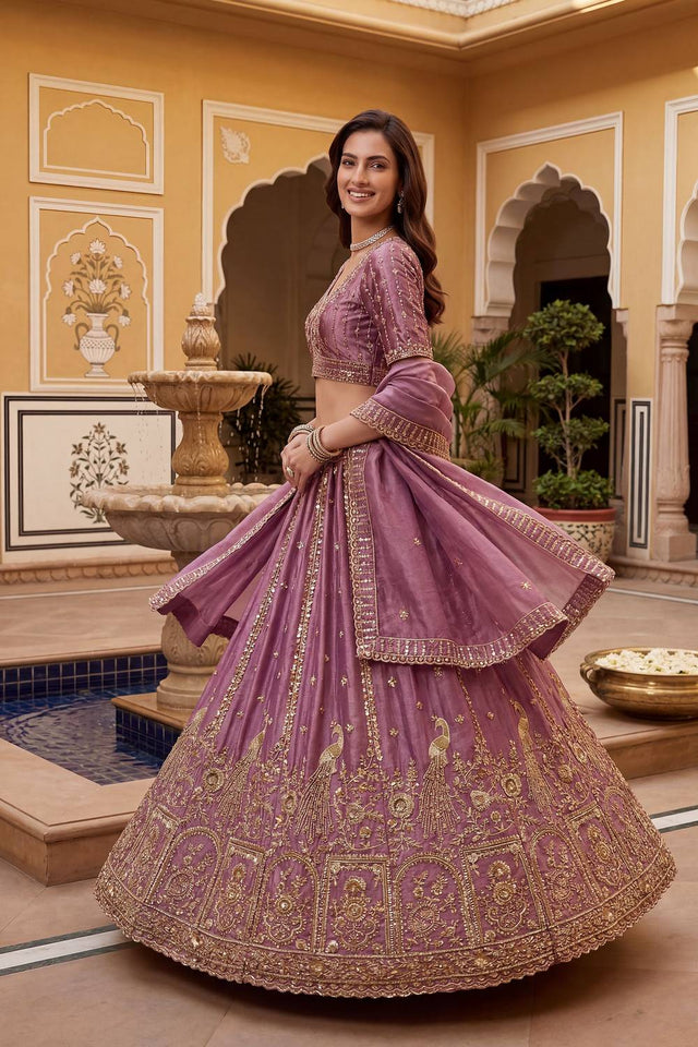 Pink Sequin with Floral Embroidered Organza Lehenga (ACA6225)