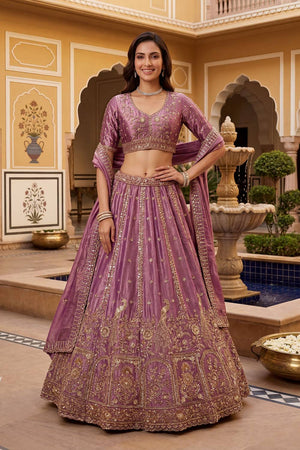 Pink Sequin with Floral Embroidered Organza Lehenga (ACA6225)