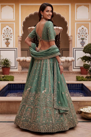 Green Sequin with Floral Embroidered Organza Lehenga (ACA6226)
