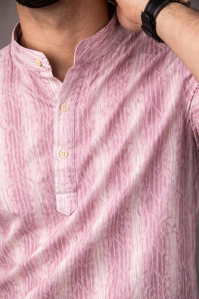 Mens Pink Printed Linen Kurta Top (ACA6232)