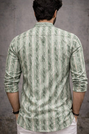 Mens Green Printed Linen Kurta Top (ACA6233)