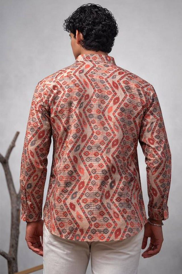 Mens Multi Color Printed Linen Kurta Top (ACA6235)
