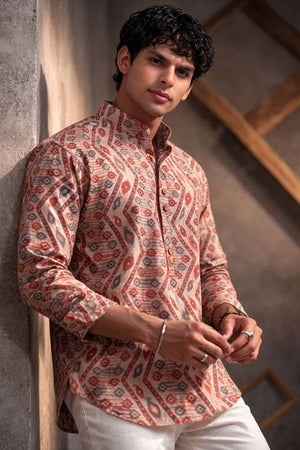 Mens Multi Color Printed Linen Kurta Top (ACA6235)