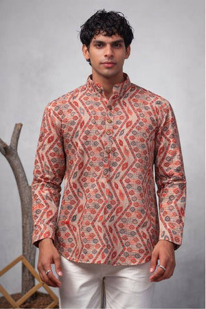Mens Multi Color Printed Linen Kurta Top (ACA6235)