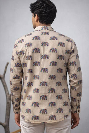 Mens White Printed Linen Kurta Top (ACA6236)