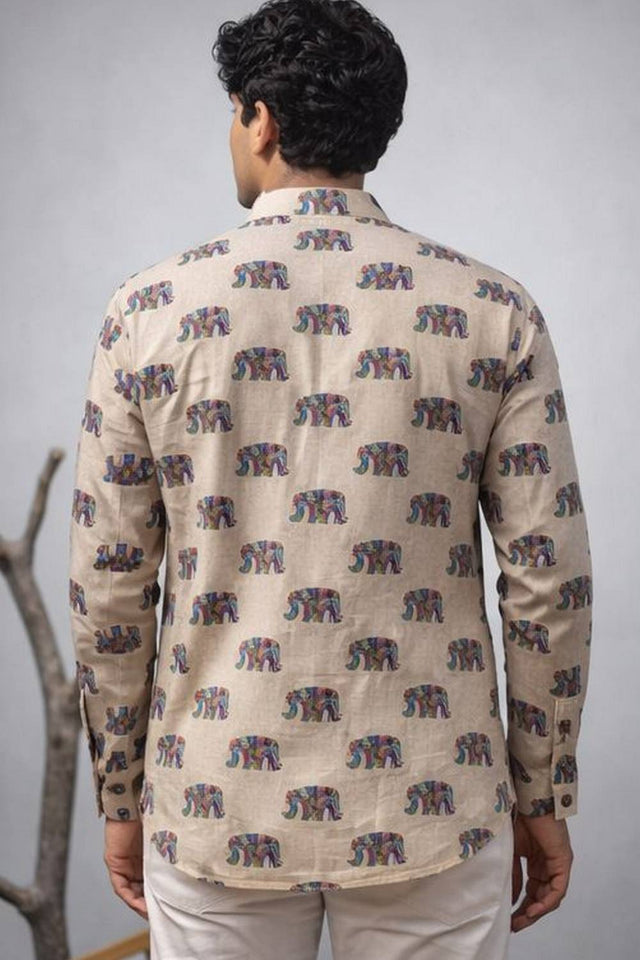 Mens White Printed Linen Kurta Top (ACA6236)