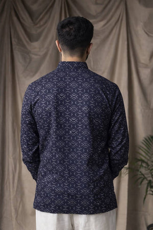 Mens Black Printed Linen Kurta Top (ACA6240)